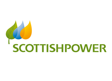 Logo of Scottish Power, featuring a stylized thistle within a circle, symbolizing energy and Scotland.
