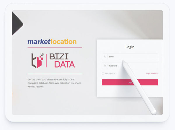 login screen for Bizi Data, a data product by Market Location