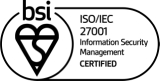 Logo for BSI Information Security Certification: A shield-shaped emblem with the letters "BSI" in bold, surrounded by a circular border.