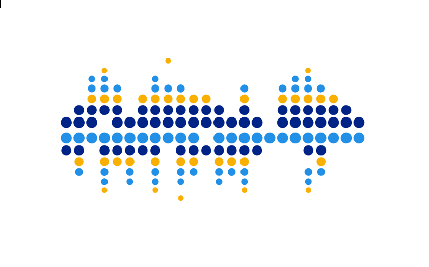 A graphic displaying blue and yellow dots.